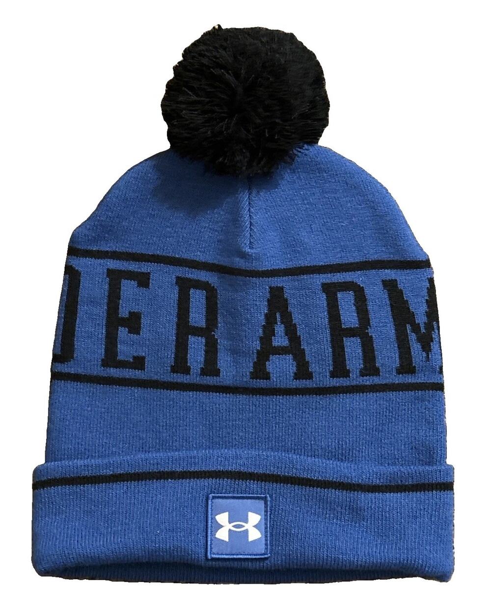 Under Armour Men’s Blue Cuffed Beanie Knit With PomPom Brand New With Tags!